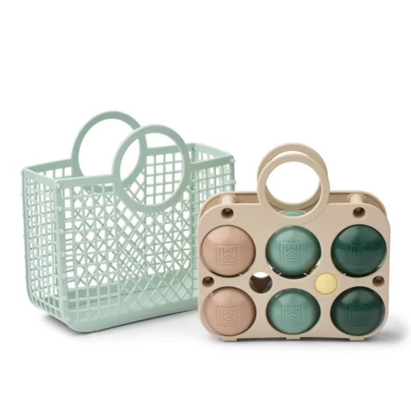 Kit de pétanque Liewood avec panier portable, boules en polyéthylène recyclé pour jeu en plein air