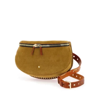 Grande Banane Velours TABBACCO de Herbert Frère & Sœur, pochette en cuir velours et cuir de vachette, portée en bandoulière ou à la taille.