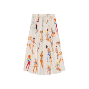 Jupe longue en viscose fluide à motif Beautiful Girls, taille haute avec élastique.