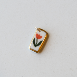 Médaillon Coquelicot en porcelaine blanche et or 14k fait main