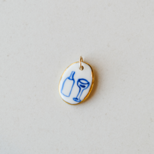Médaillon apéro en porcelaine blanche et or 14k fait main