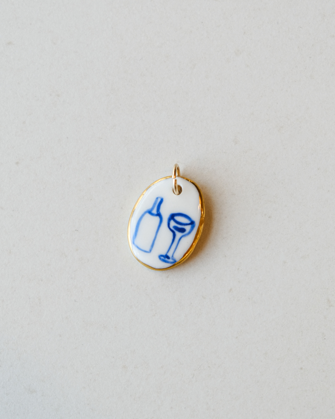 Médaillon apéro en porcelaine blanche et or 14k fait main