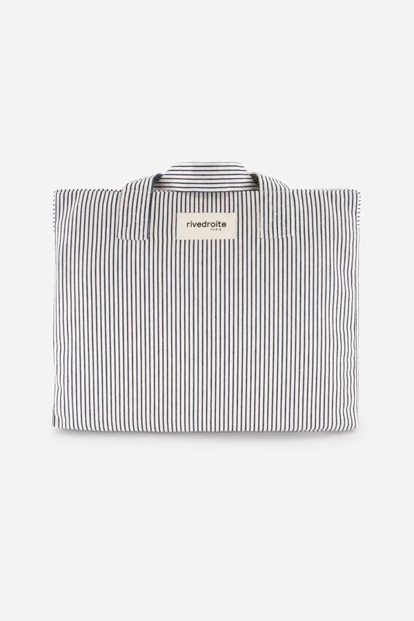 Sac cabas rayé bleu marine et blanc CÉLESTINS 24h en coton recyclé et organique, format spacieux avec anses longues.