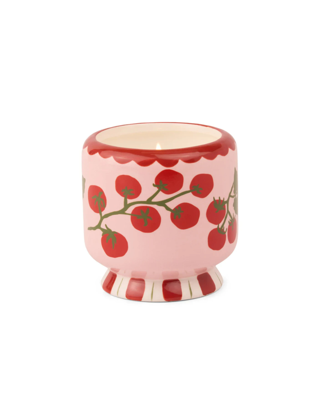 Bougie Bistro Céramique Tomate, 225 ml, parfum aux notes de citron, sauge et tomate ancienne, peinte à la main. Un design unique et un parfum envoûtant.