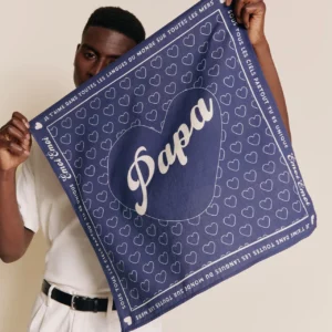 Bandana "Je t'aime Papa" Charbon, 100% coton avec poème exclusif, motif unique.