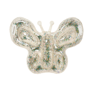 Bouée gonflable papillon avec poignées et paillettes flottantes, en PVC sans phtalates