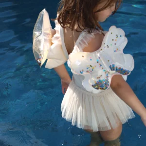 Brassards gonflables enfant en forme d’ailes de papillon avec paillettes scintillantes intégrées
