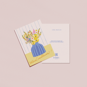 Carte fête des mères « mère-veilleuse » avec bouquet de fleurs illustré – création Infinity Digital Studio