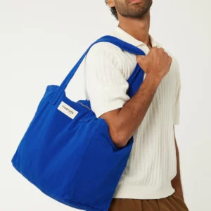 Sac Célestins 24 heures en sergé de coton Venice Blue, écologique et pratique avec poche intérieure zippée.