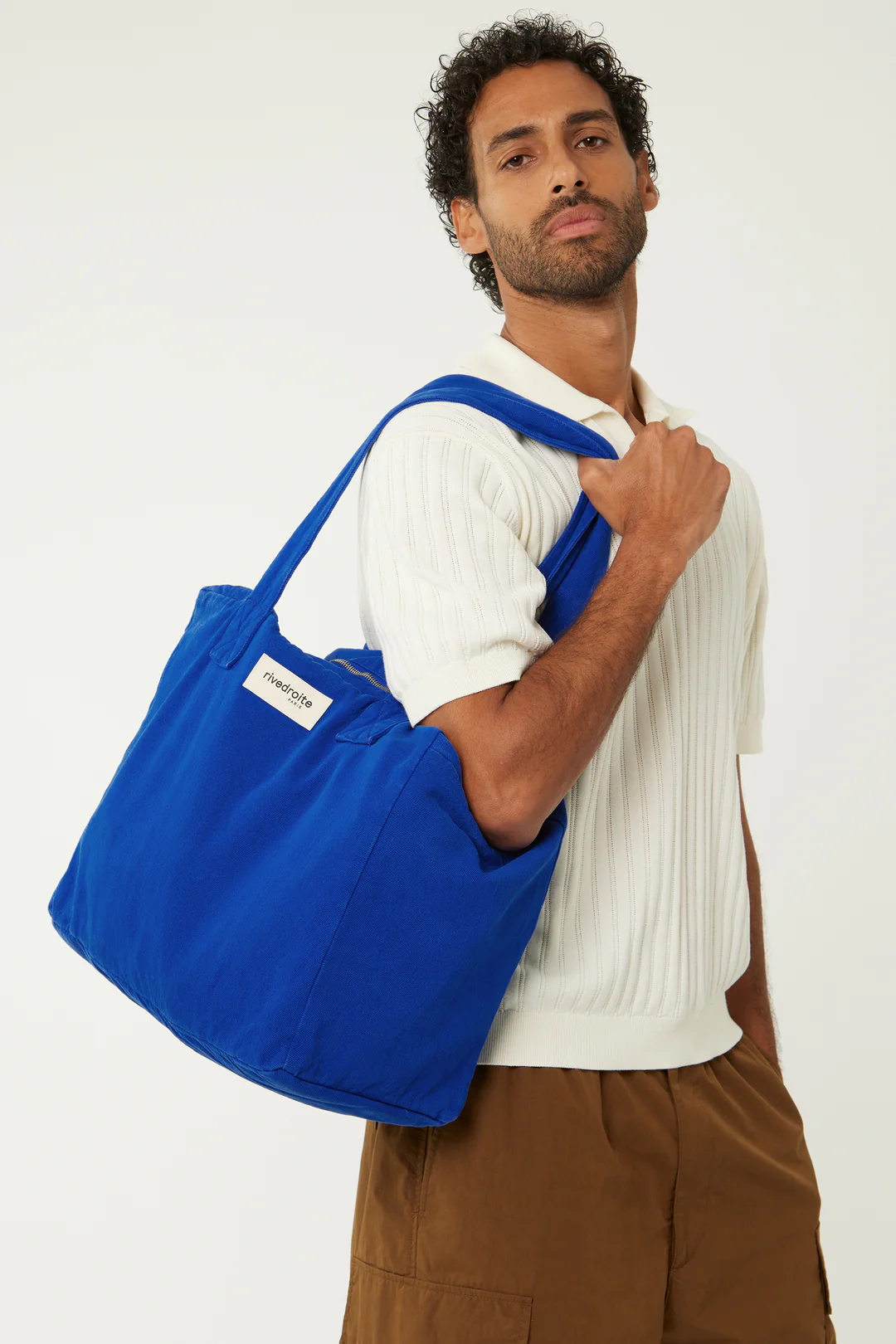 Sac Célestins 24 heures en sergé de coton Venice Blue, écologique et pratique avec poche intérieure zippée.