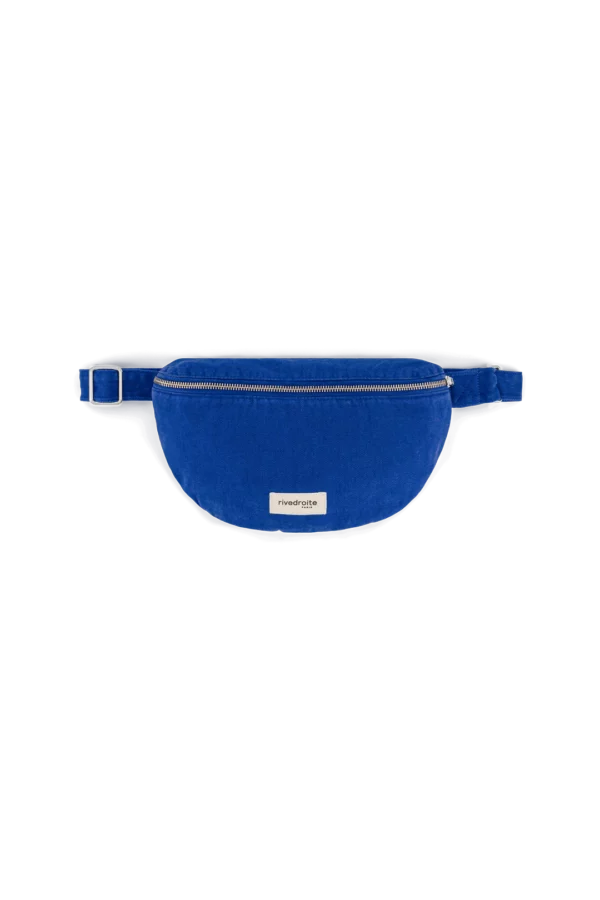 Sac banane Custine en sergé de coton Venice Blue avec anse réglable et zip argenté