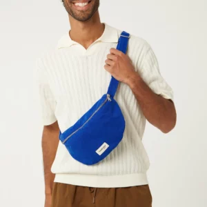 Sac banane Custine en sergé de coton Venice Blue avec anse réglable et zip argenté