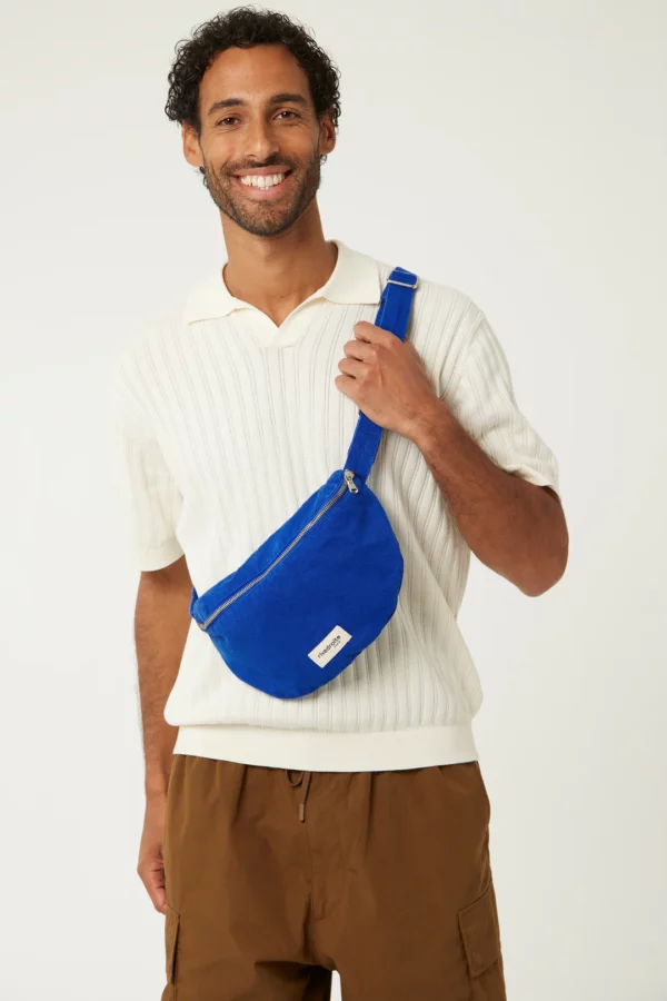 Sac banane Custine en sergé de coton Venice Blue avec anse réglable et zip argenté
