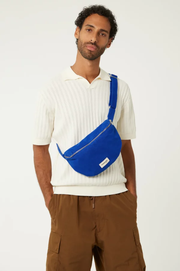 Sac banane Custine en sergé de coton Venice Blue avec anse réglable et zip argenté