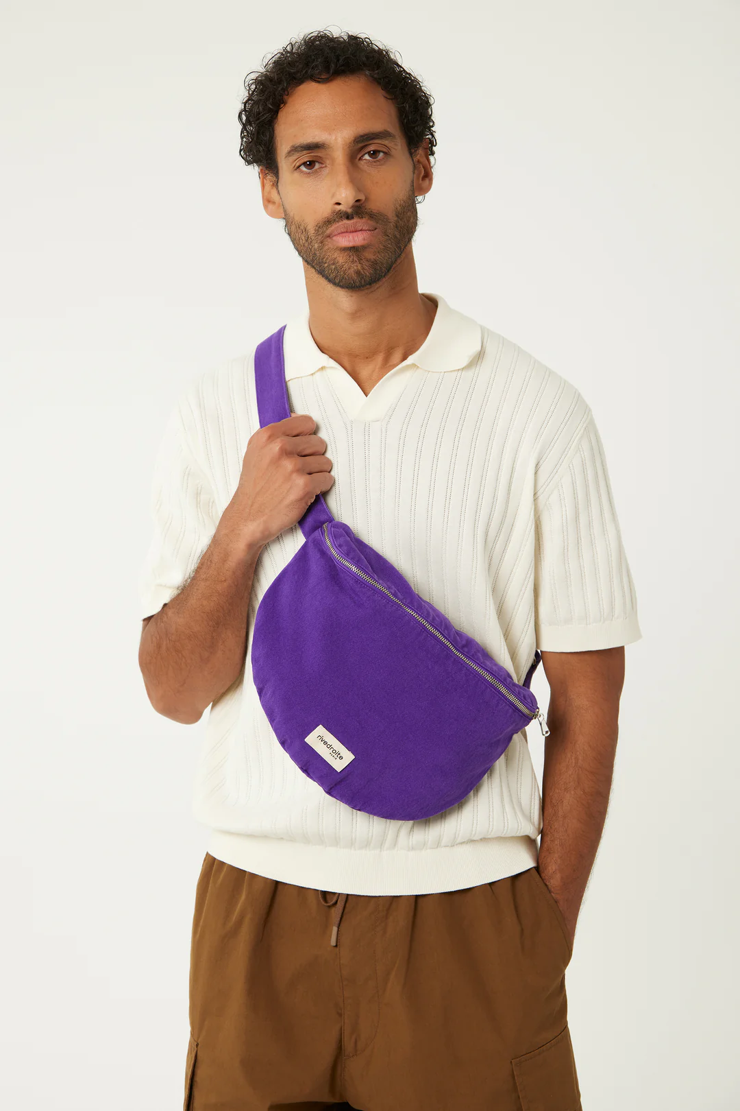 Sac banane Custine XL Malibu Purple en coton recyclé, grande capacité avec zip argenté