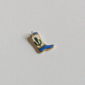 Médaillon santiag en porcelaine blanche et or 14k fait main