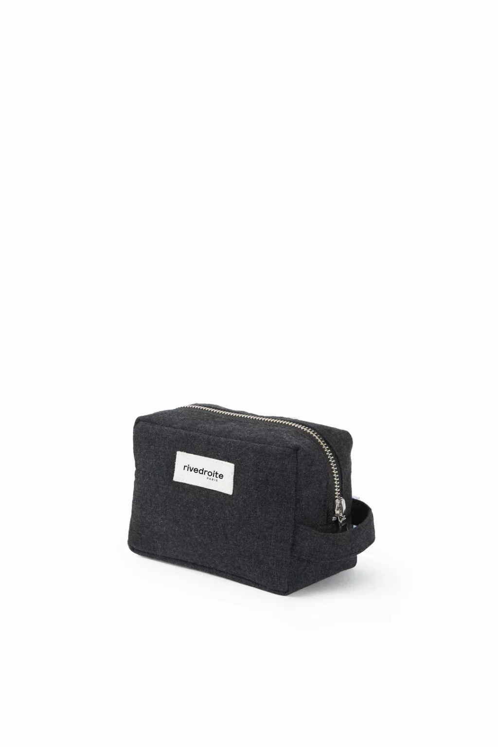 Petite trousse Tournelles noire en coton recyclé, idéale pour ranger clés, stylos et make-up avec anse pratique.