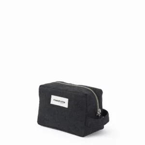 Petite trousse Tournelles noire en coton recyclé, idéale pour ranger clés, stylos et make-up avec anse pratique.