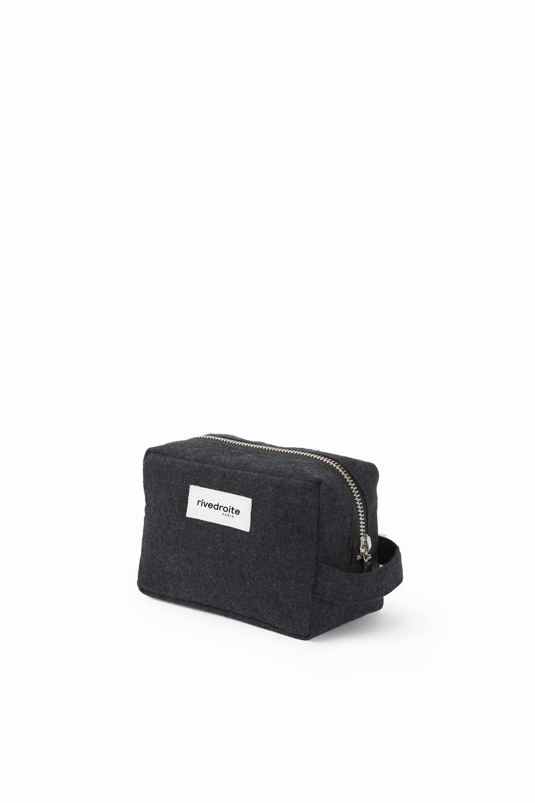 Petite trousse Tournelles noire en coton recyclé, idéale pour ranger clés, stylos et make-up avec anse pratique.