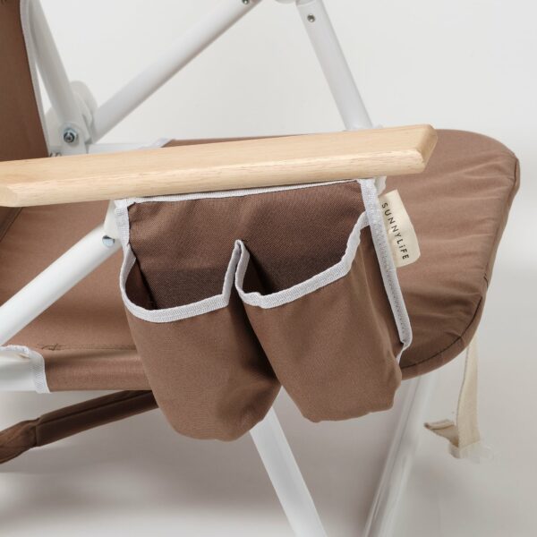 Chaise de plage luxe Macchiato en aluminium avec accoudoirs en bois, position inclinable et port de sac à dos