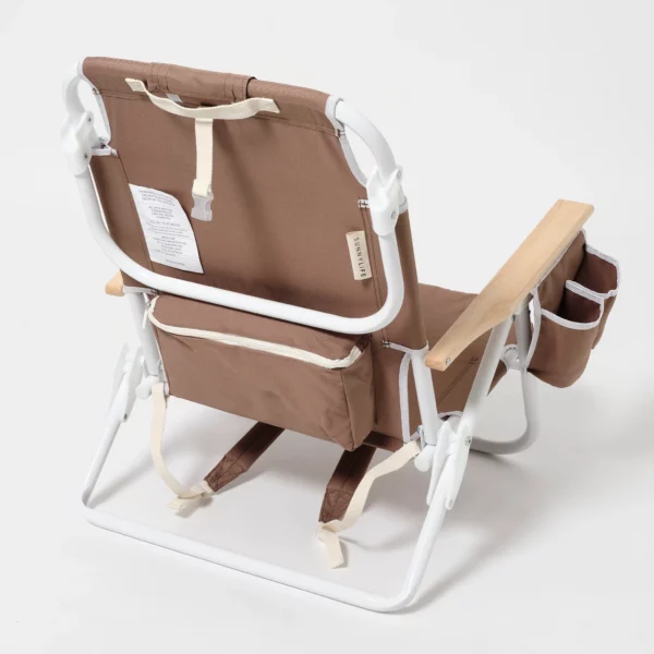 Chaise de plage luxe Macchiato en aluminium avec accoudoirs en bois, position inclinable et port de sac à dos