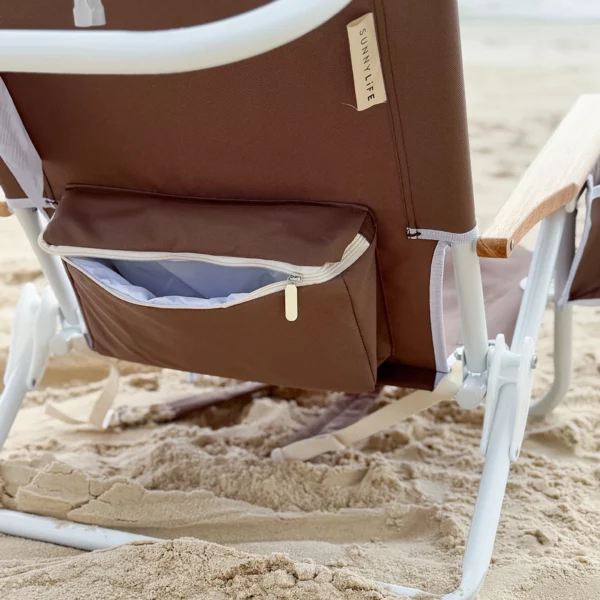 Chaise de plage luxe Macchiato en aluminium avec accoudoirs en bois, position inclinable et port de sac à dos