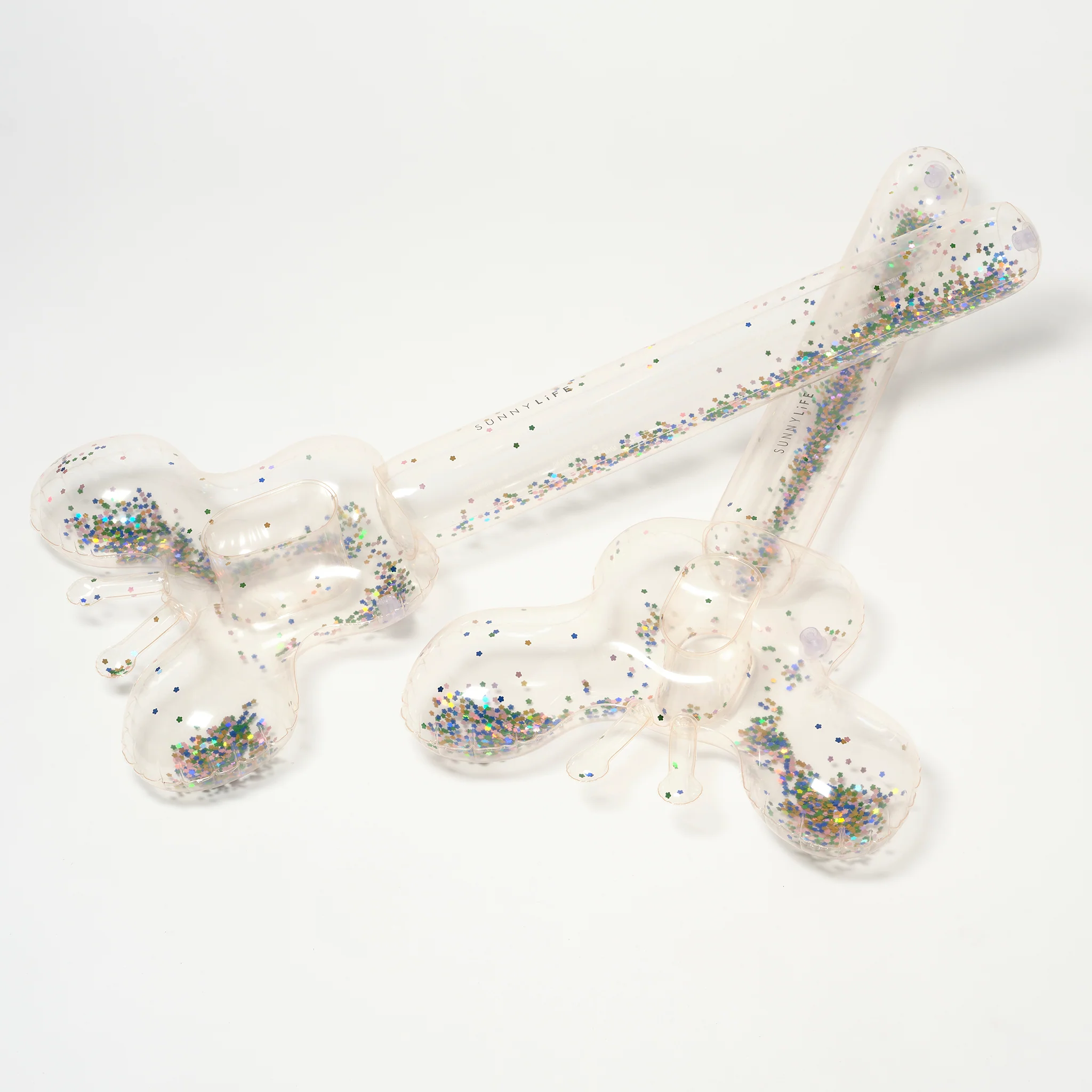 Bouées gonflables en forme de baguettes avec paillettes multicolores et motif papillons