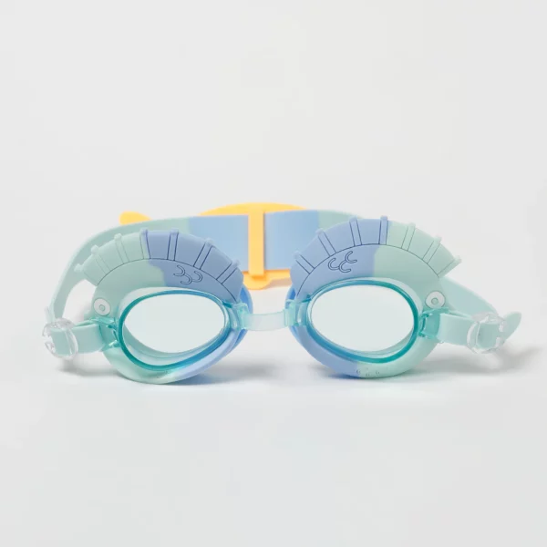 Lunettes de natation enfant bleu en forme de poisson avec protection UV et sangle en silicone réglable