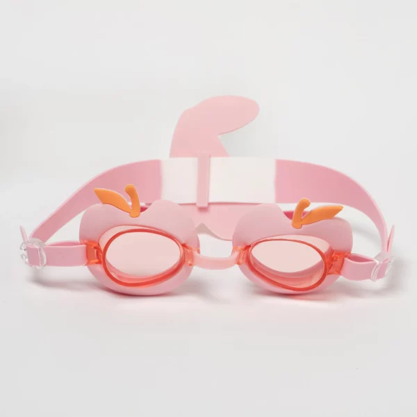 Lunettes de natation enfant roses avec motif cerises, protection UV et sangle en silicone réglable