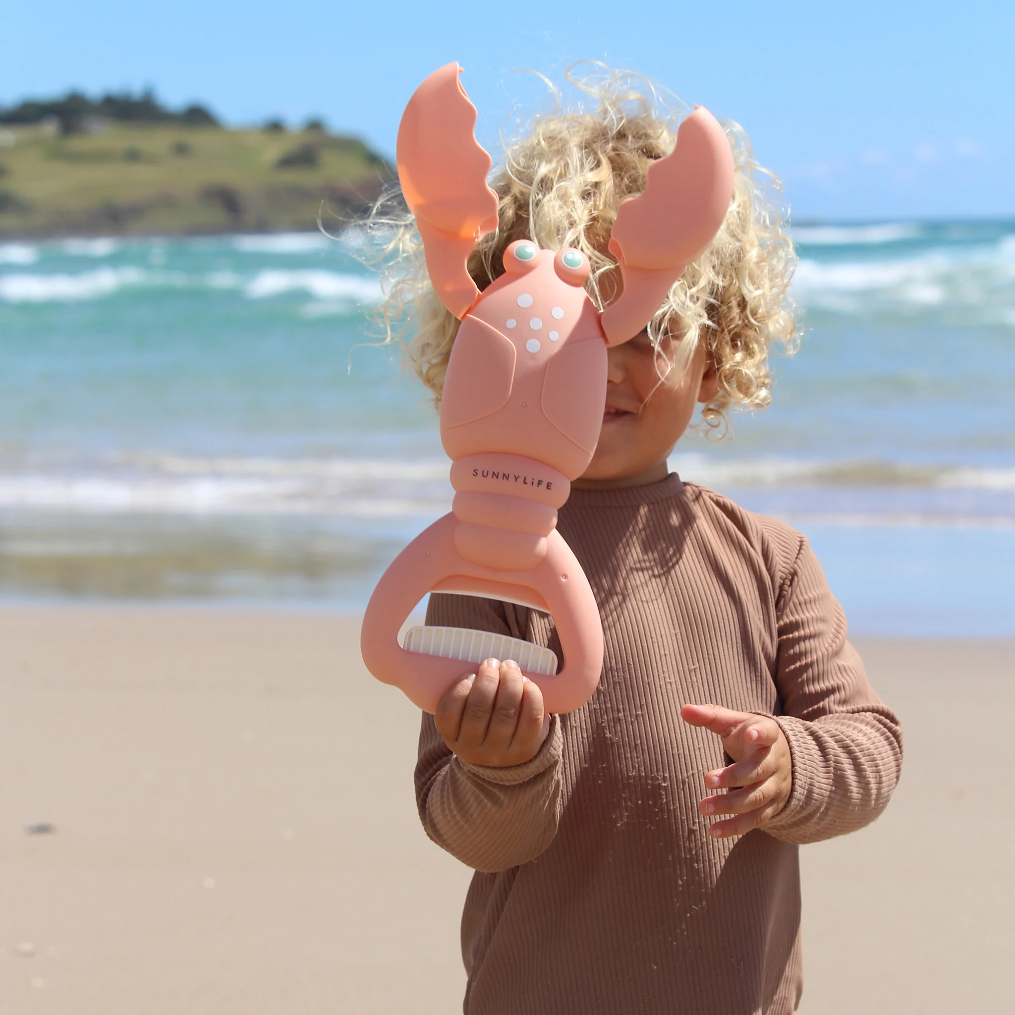 Jouet pince à sable en forme de homard corail, avec levier à ressort et poignées pour enfants