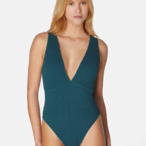 Ariel maillot de bain une pièce vert basilic taille unique extensible – vue de face sur mannequin