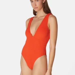 Ariel maillot de bain une pièce orange taille unique extensible – vue de face sur mannequin