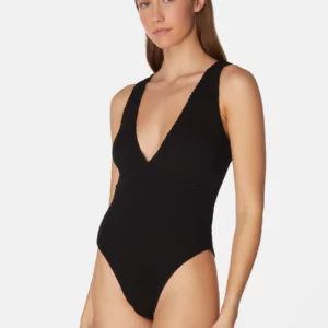Ariel maillot de bain une pièce noir taille unique extensible – vue de face sur mannequin