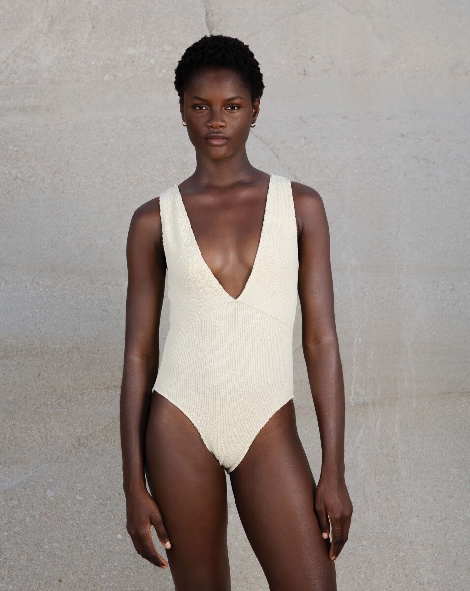 Maillot de bain une pièce Ariel taille unique, matière crinkle extensible, adapté de XS à XXL