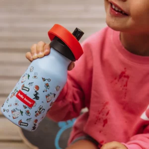 Gourde isotherme enfant Dunk 350 ml en acier inoxydable, avec anse, paille, base antidérapante et design coloré