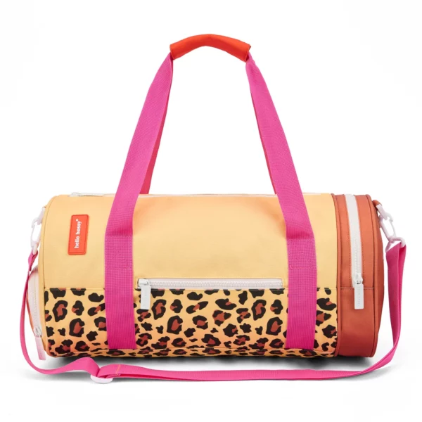 Sac de sport enfant motif léopard, avec bandoulière ajustable, poche à chaussures et tissu en polyester recyclé