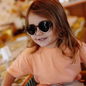 Lunettes de soleil bébé Megy Craky Blush, rondes, monture écaille rose, en polycarbonate recyclé, avec verres polarisés UV400