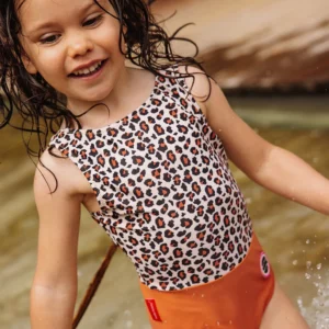Maillot de bain une pièce pour fille, motif léopard, anti-UV UPF50+, bretelles ajustées
