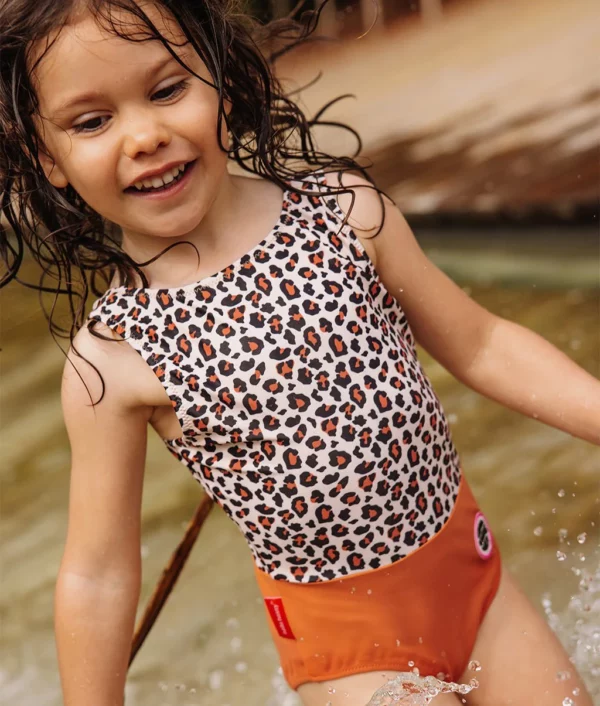 Maillot de bain une pièce pour fille, motif léopard, anti-UV UPF50+, bretelles ajustées