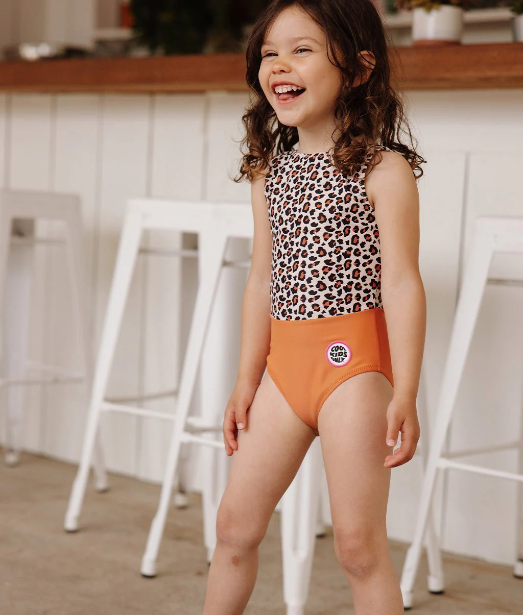 Maillot de bain une pièce pour fille, motif léopard, anti-UV UPF50+, bretelles ajustées