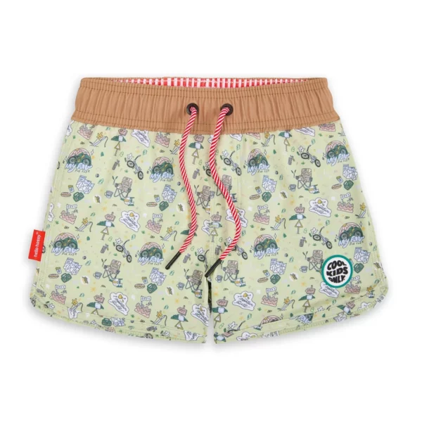 Short de bain garçon avec imprimé vélo, anti-UV UPF50+, taille élastique et cordon ajustable