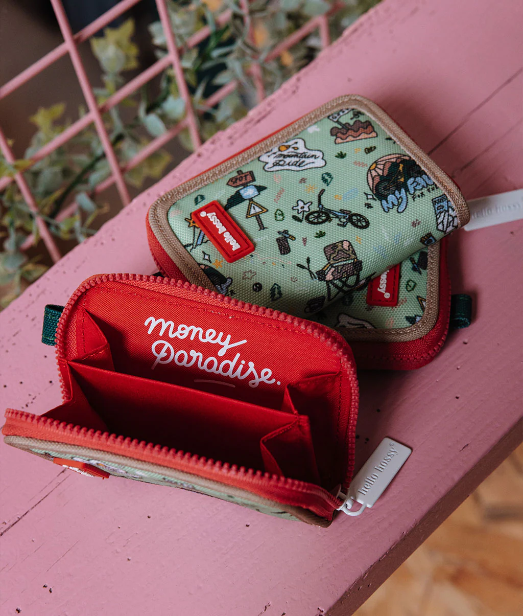 Porte-monnaie enfant Mountain Ride en tissu recyclé déperlant, avec double compartiment et zip large