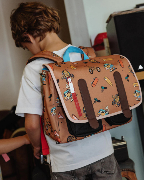 Cartable scolaire enfant Mascots Ride, tissu recyclé déperlant, imprimé coloré à motifs, adapté aux enfants de 2 à 7 ans, compatible format A4
