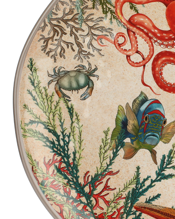Plateau rond en mélamine Sea Life 42 cm – décor marin, résistant et léger
