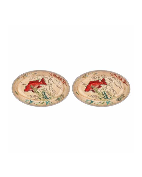 Set de 2 assiettes ovales creuses en mélamine Sea Life – 24x15 cm – décor marin, robustes et légères