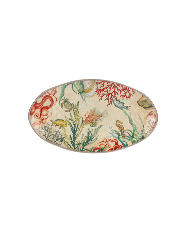 Plateau ovale Sea Life 52x30 cm en mélamine – grand plateau décor marin, léger et résistant