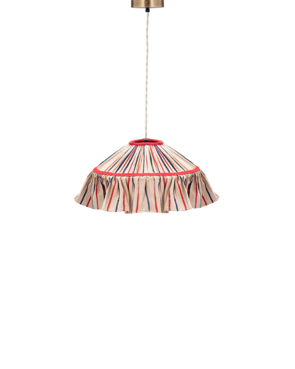 Suspension textile rayée en coton avec volant décoratif, lampe plafond au design ludique et coloré