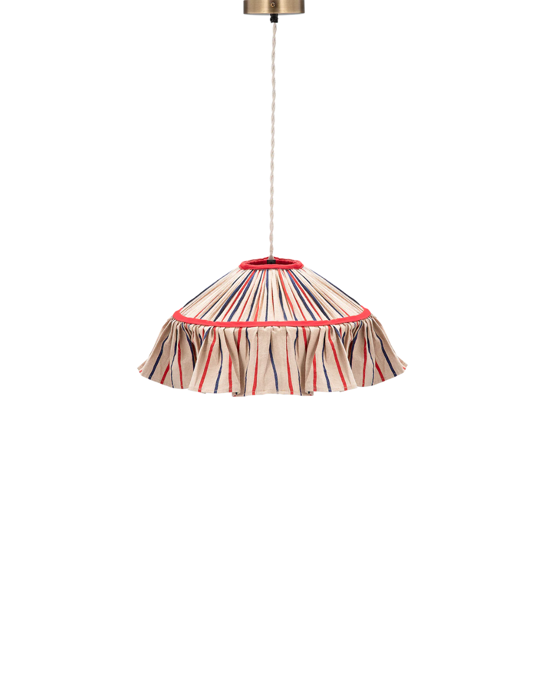 Suspension textile rayée en coton avec volant décoratif, lampe plafond au design ludique et coloré