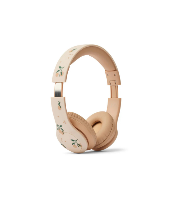 Casque audio sans fil pour enfant QUINN – coloris pêche, pliable, avec limite sonore 85 dB et coussinets rembourrés.