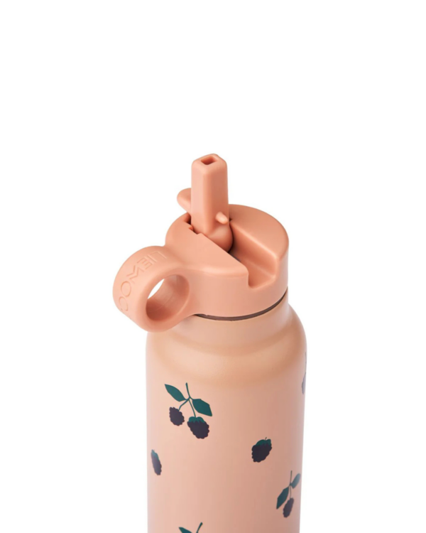 Gourde enfant 350 ml FALK – coloris Berry / Pale Tuscany, en acier inox recyclé, avec anse et paille intégrée.
